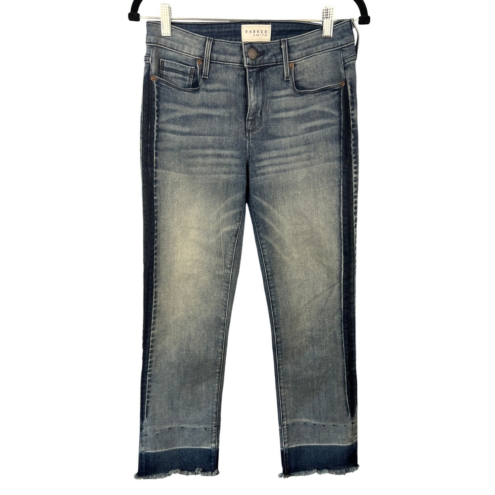 Parker Smith Jeans SZ‎ 2/26 Two Tone Side Stripe Raw Hem Timeless Trendy Chic